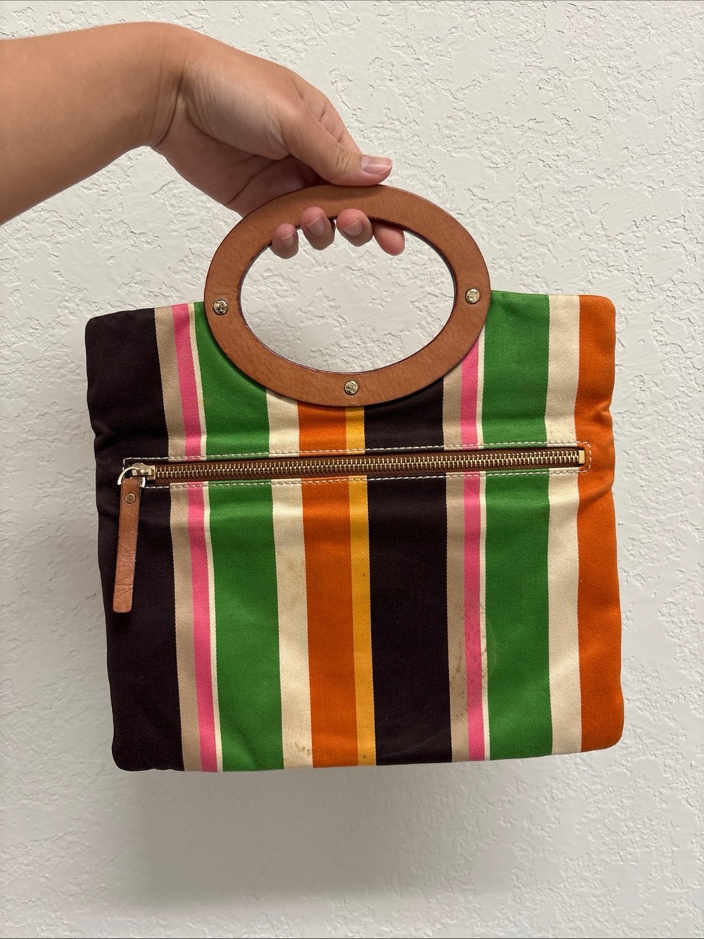 Kate Spade Striped Multicolor Canvas
Handbag with Wood Handle - Picture 10 of 10